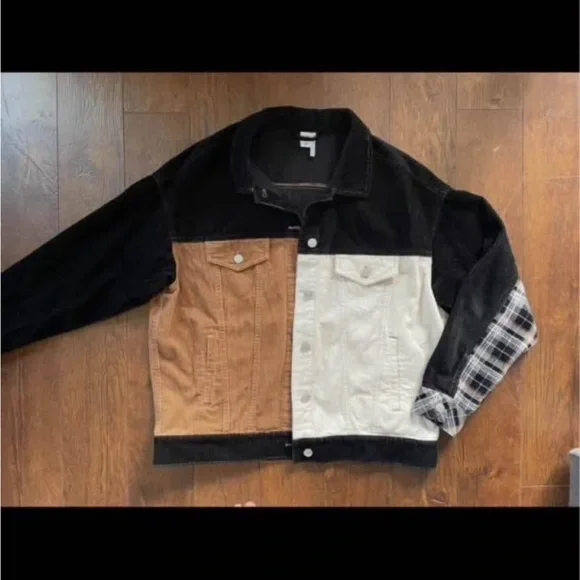 New Organic Cotton Panelled Colorblock Corduroy Jacket Coat. Medium - Picture 2 of 5